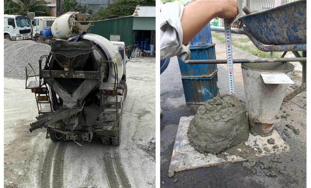 Kiểm tra độ sụt của bê tông tươi